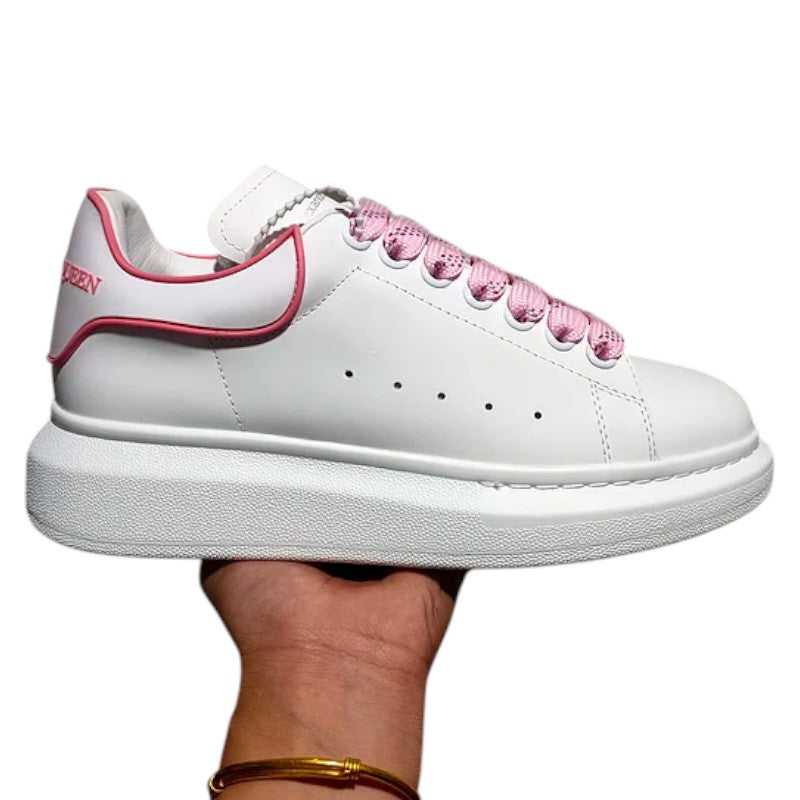 Alexander McQueen Oversized Sneakers – White with Pink Heel and Laces