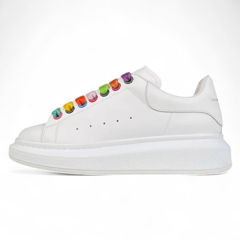  Alexander McQueen Oversized Sneakers – White with Rainbow Laces 