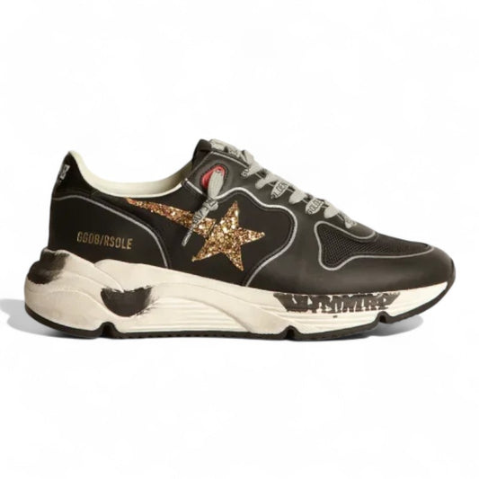Black Running Sole sneakers with glittery gold star
