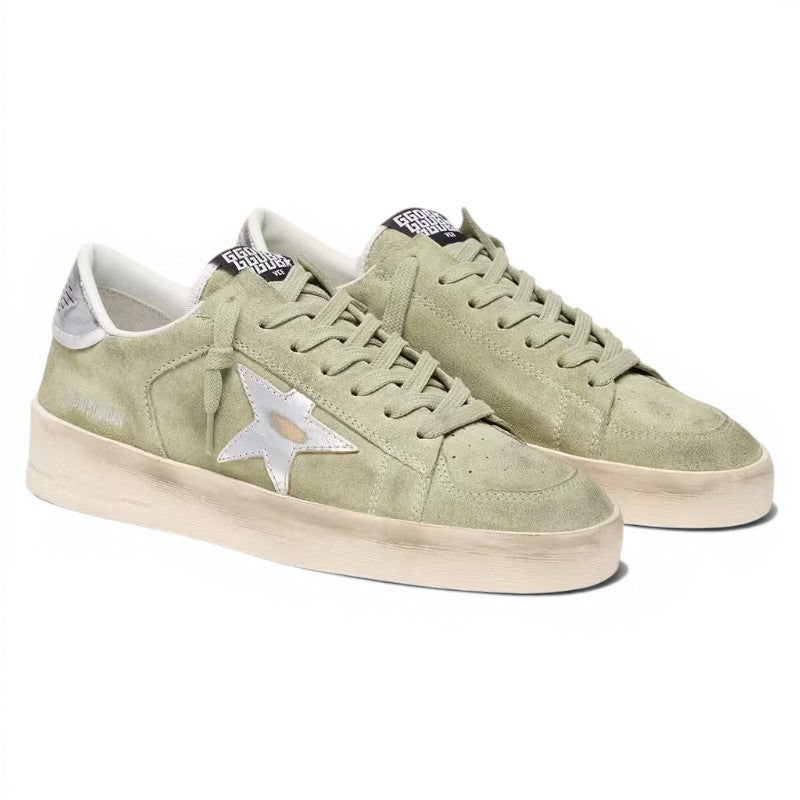 Stardan in sage-green suede with metallic silver star