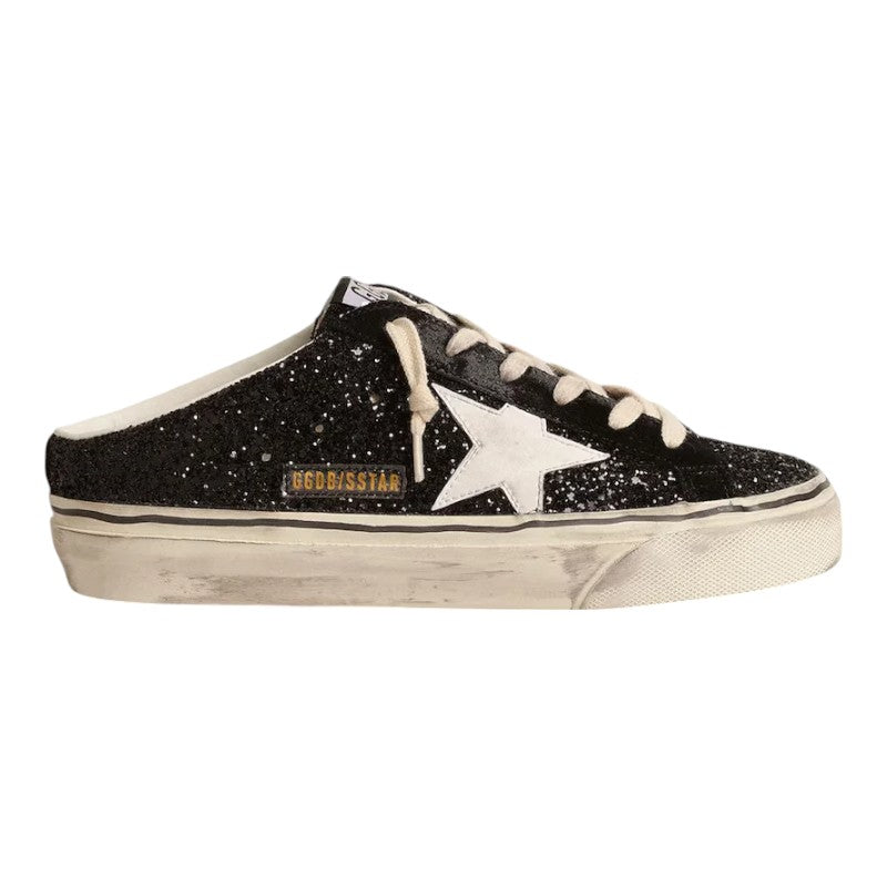 Super-Star Sabots in black glitter with a white bio-based star detail