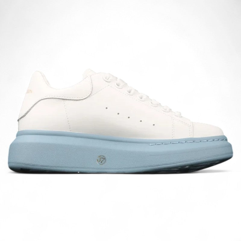  Alexander McQueen Oversized Sneakers – White with Sky Blue Sole 