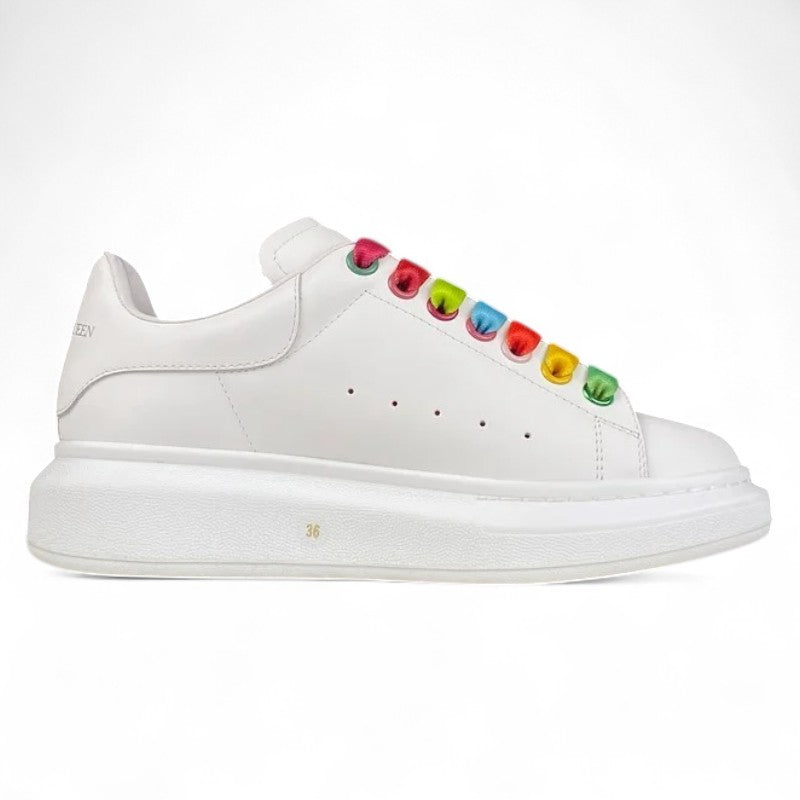 Alexander McQueen Oversized Sneakers – White with Rainbow Laces 