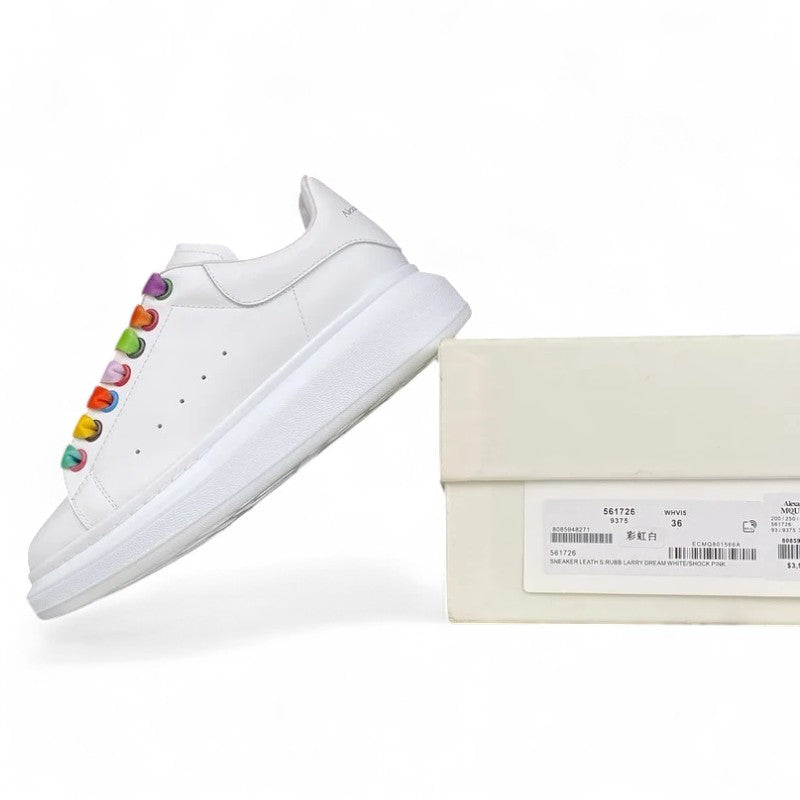  Alexander McQueen Oversized Sneakers – White with Rainbow Laces 