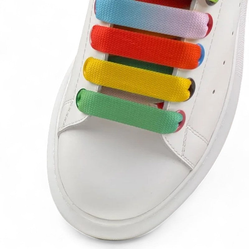  Alexander McQueen Oversized Sneakers – White with Rainbow Laces 