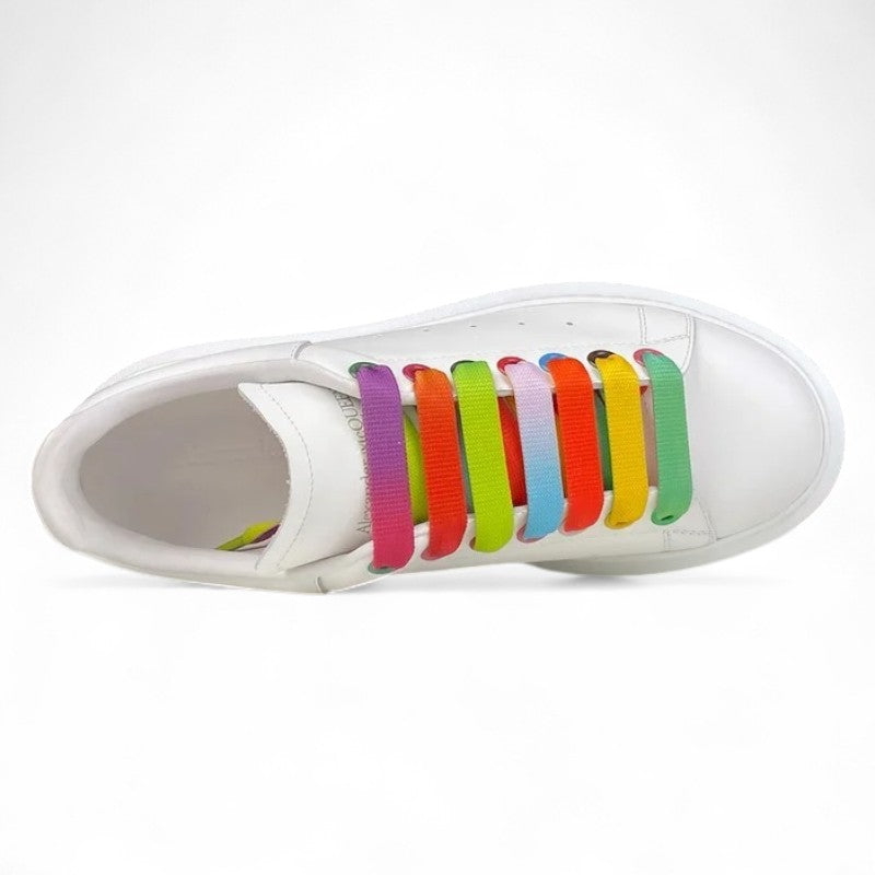 Alexander McQueen Oversized Sneakers – White with Rainbow Laces 