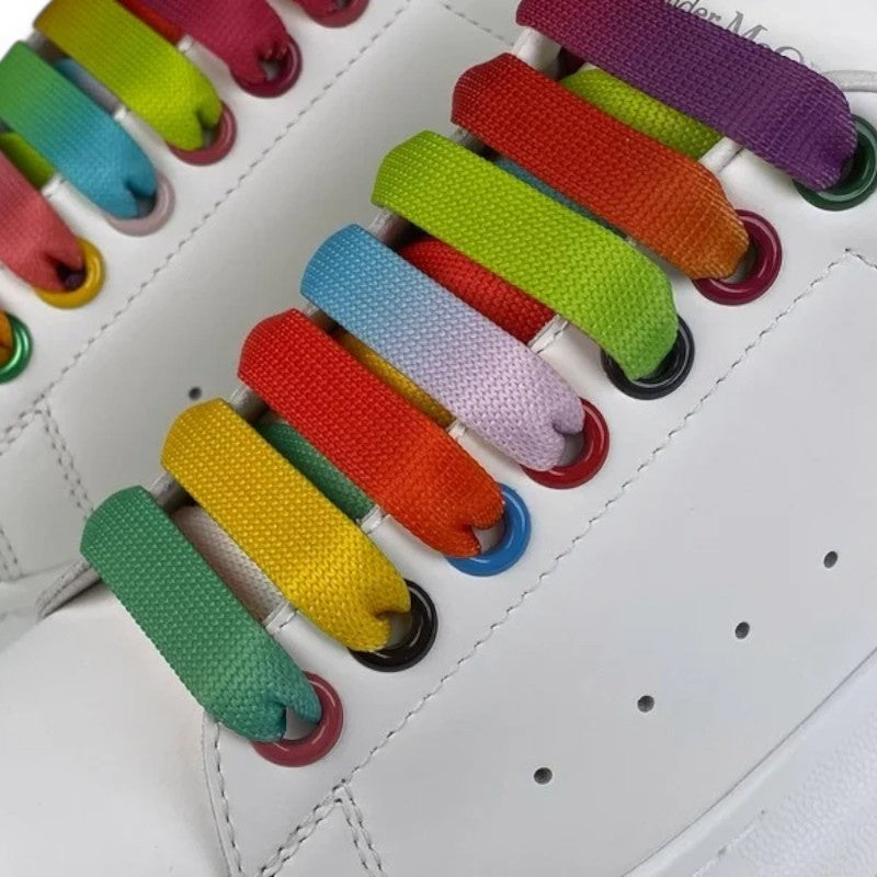  Alexander McQueen Oversized Sneakers – White with Rainbow Laces 