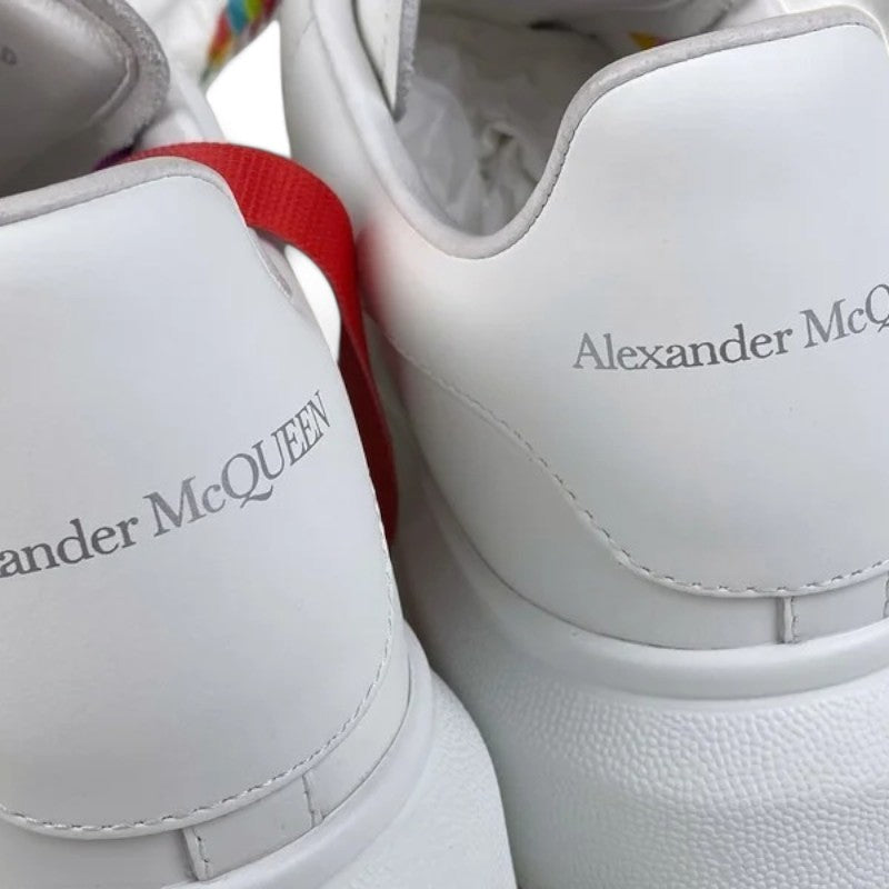  Alexander McQueen Oversized Sneakers – White with Rainbow Laces 