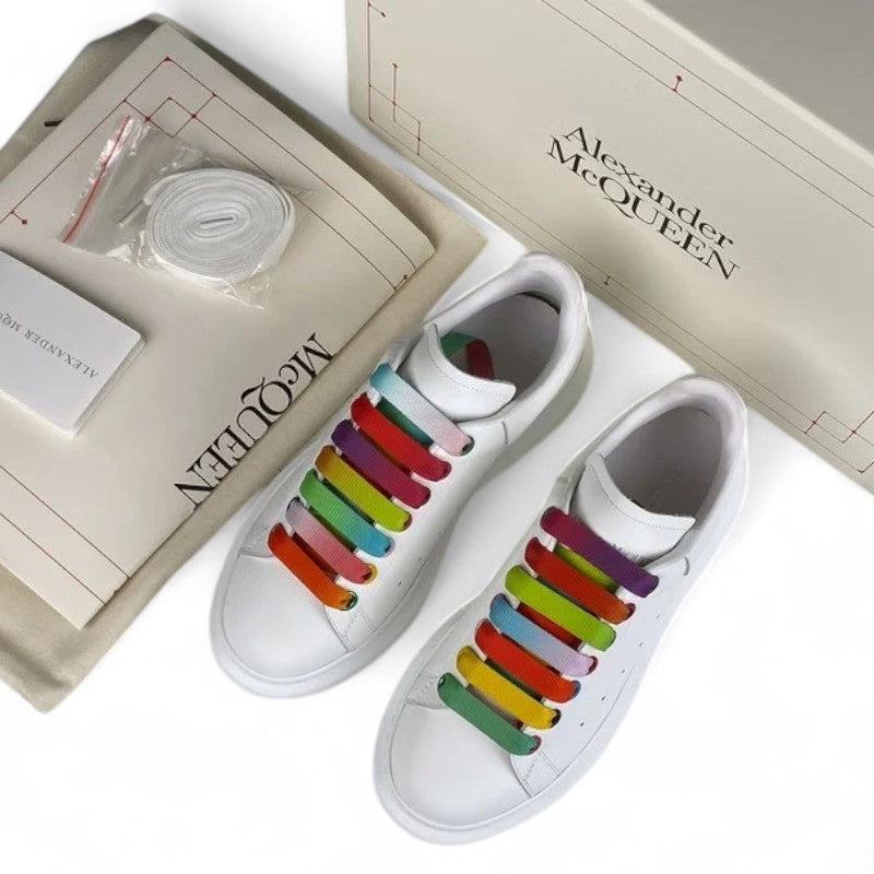  Alexander McQueen Oversized Sneakers – White with Rainbow Laces 