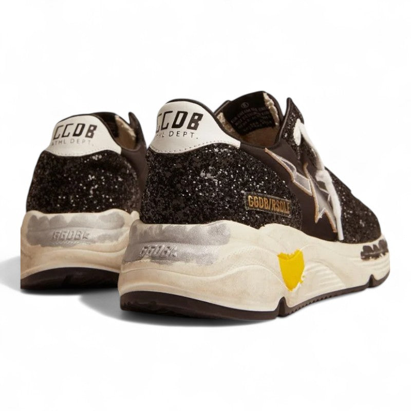 Running Sole sneakers in black nylon and glitter with silver laminated leather star