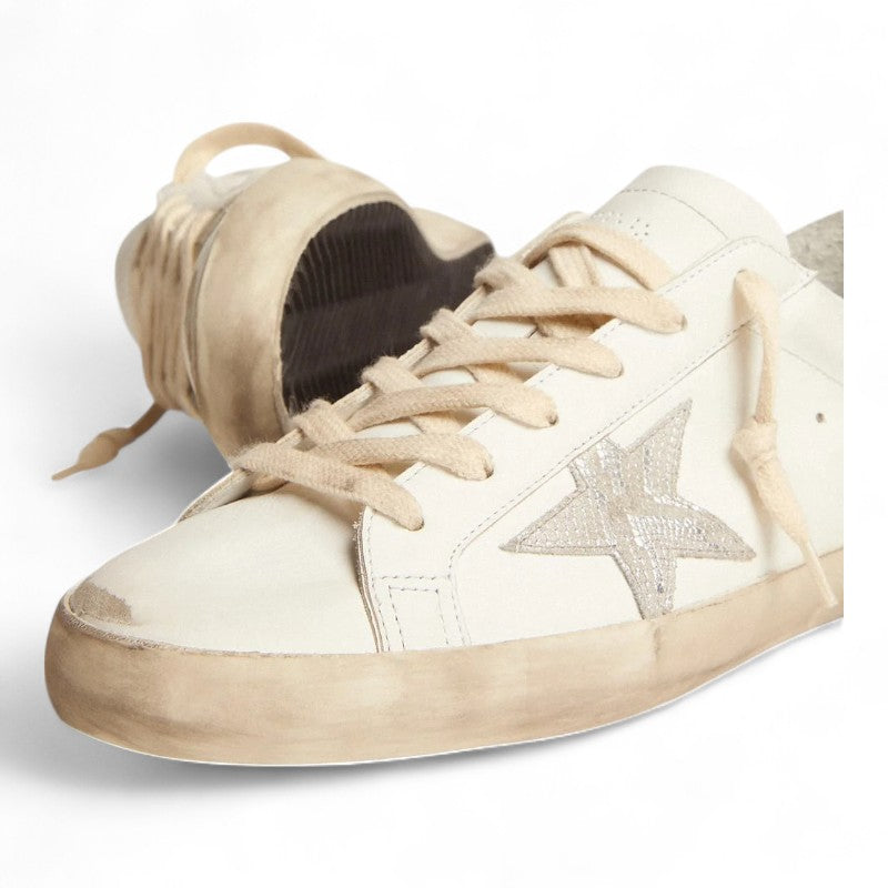 Super-Star sneakers with snake-print silver leather star and gold glitter heel tab
